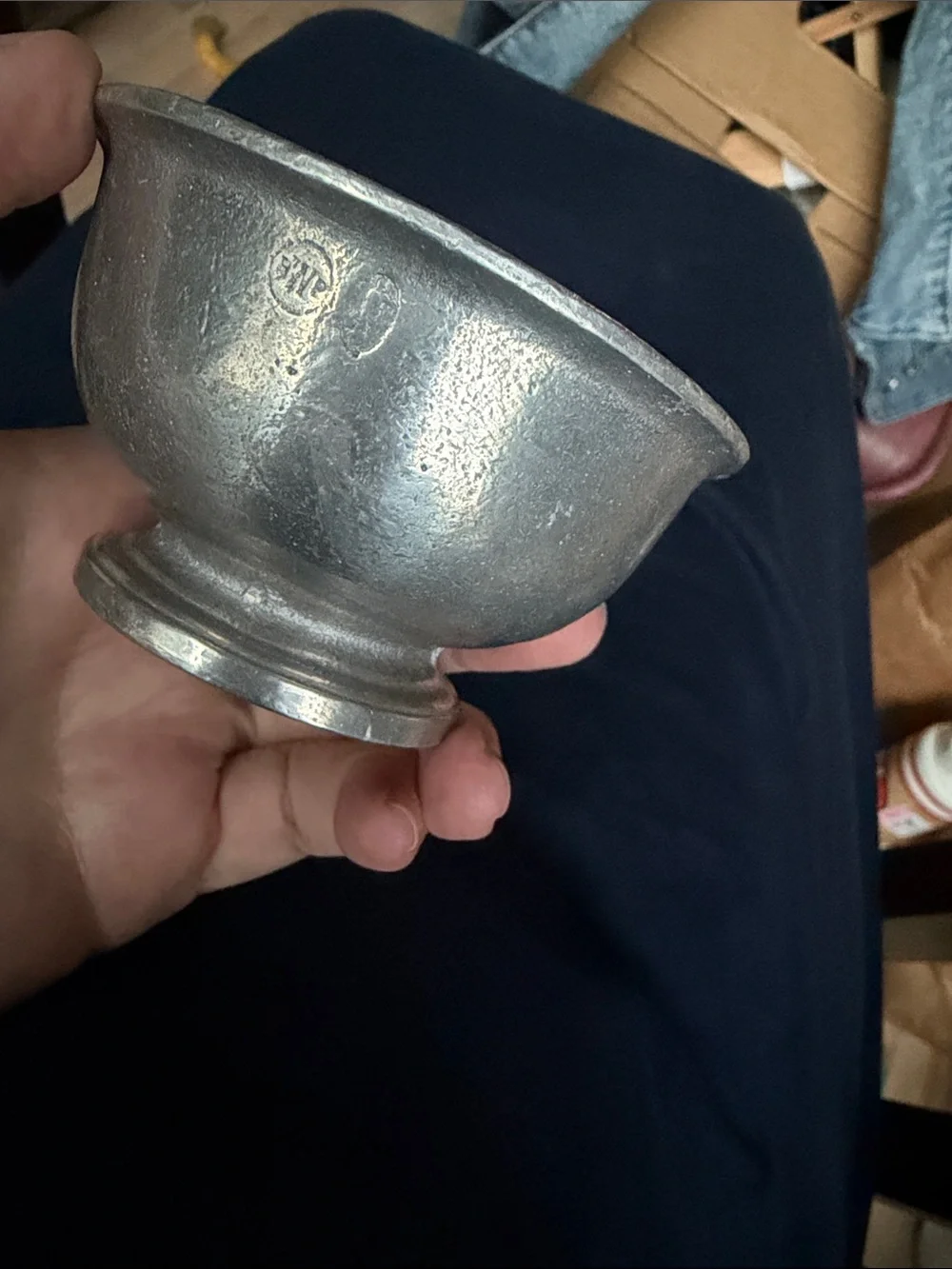 vintage 1950s pewter footed bowl created by Woodbury Pewterers